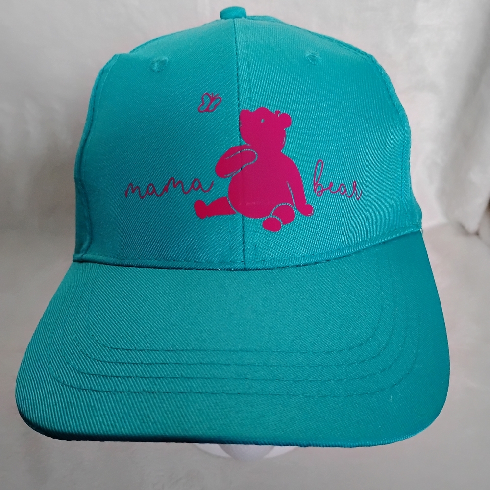 Teal Cap with Pink Bear Design (Mama Bear)